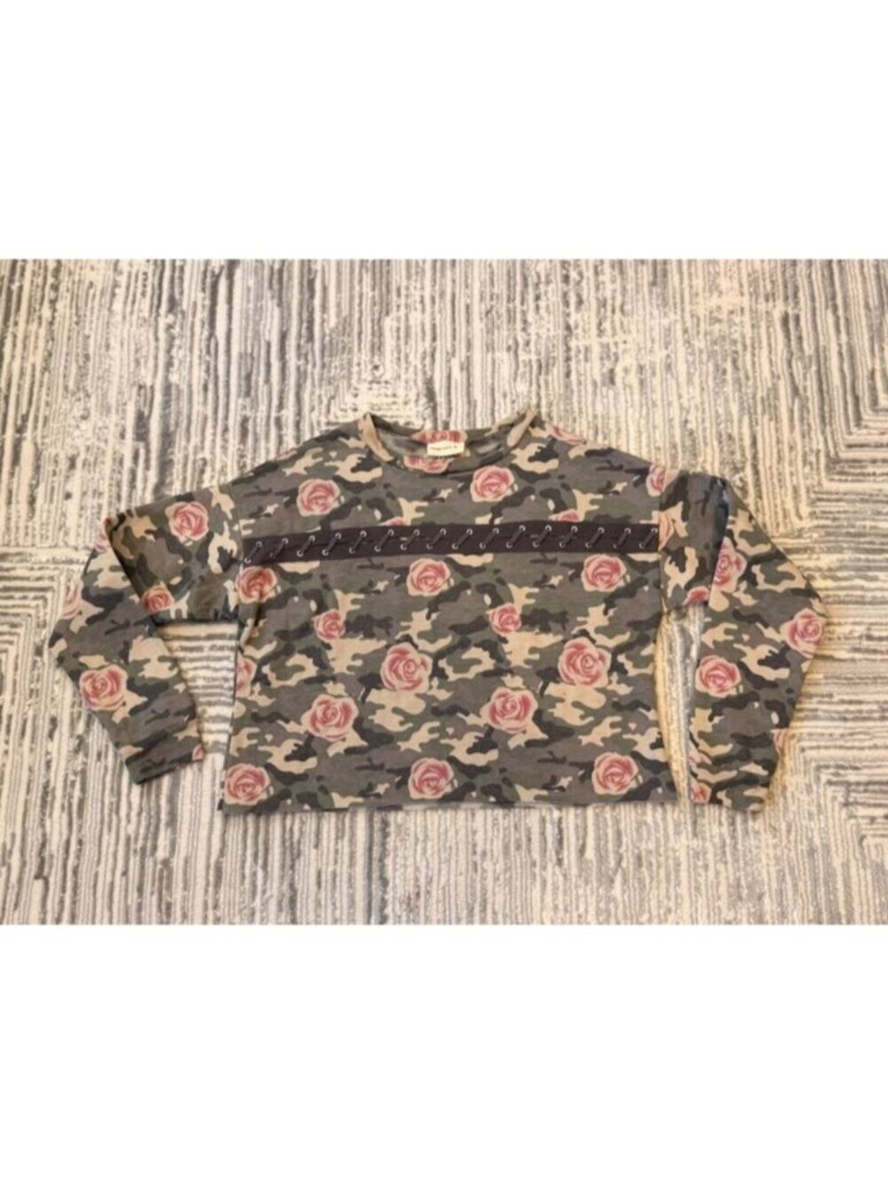 NEW "Enough About Me" women's medium camo Boutique crop top sweater MSRP $60